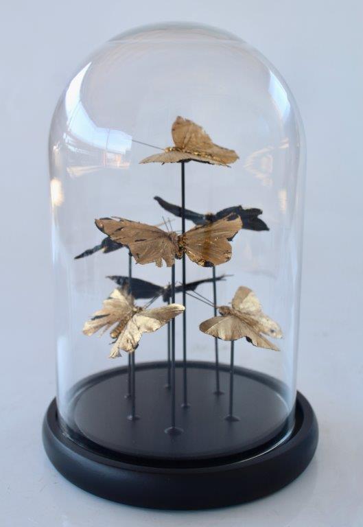 Small Glass Dome Gold Butterflies